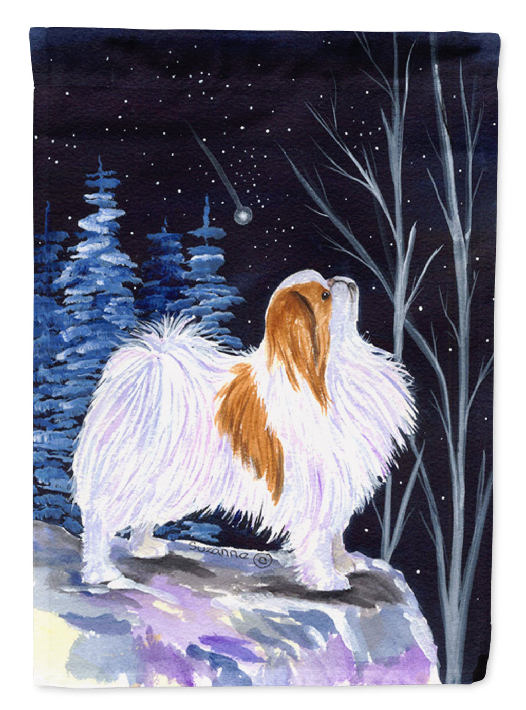 Starry Night Japanese Chin Garden Flag Mailbox Decorative Yard Banner Outside Patio Artwork for Flower Beds, Garden Size, Multicolor