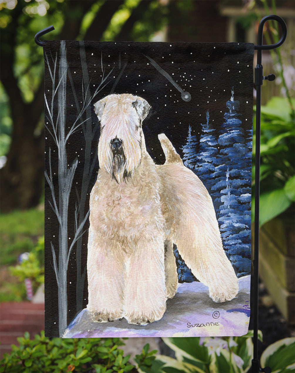 Starry Night Wheaten Terrier Soft Coated Garden Flag Mailbox Decorative Yard Banner Outside Patio Artwork for Flower Beds, Garden Size, Multicolor