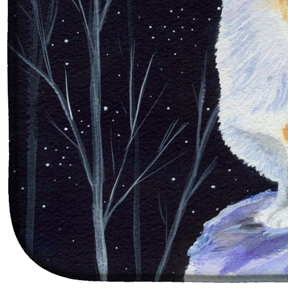Starry Night Corgi Dish Drying Mat Absorbent Dish Drying Mat Pad for Kitchen Counter Dish Drainer Mat for Countertop, 14 x 21", Multicolor
