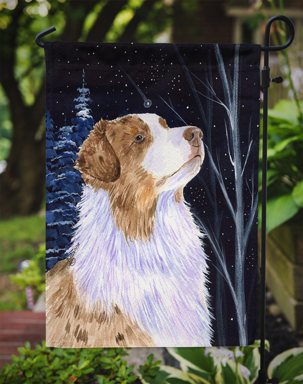 Starry Night Australian Shepherd Garden Flag Mailbox Decorative Yard Banner Outside Patio Artwork for Flower Beds, Garden Size, Multicolor
