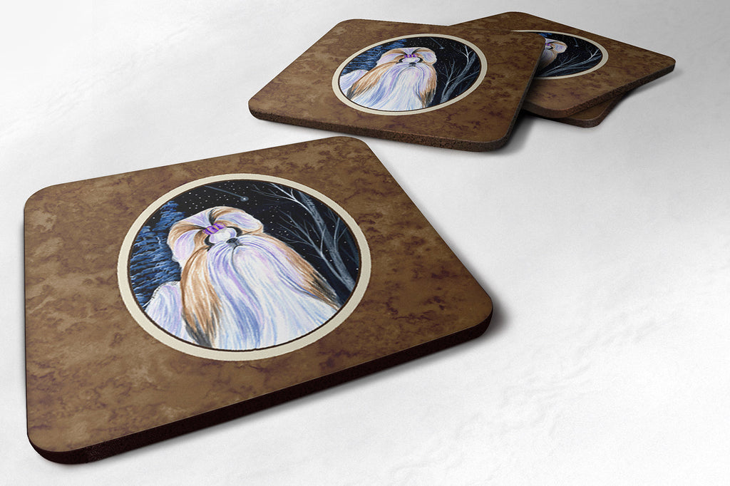 Starry Night Shih Tzu Foam Coasters Set of 4 Cup Coasters for Indoor Outdoor, Tabletop Protection, Anti Slip, Mouse pad Material