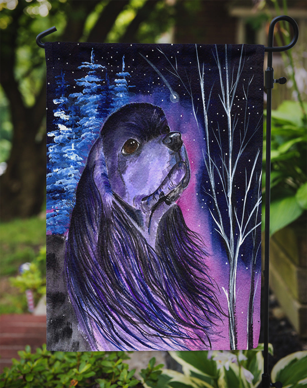 Starry Night Cocker Spaniel Garden Flag Mailbox Decorative Yard Banner Outside Patio Artwork for Flower Beds, Garden Size, Multicolor