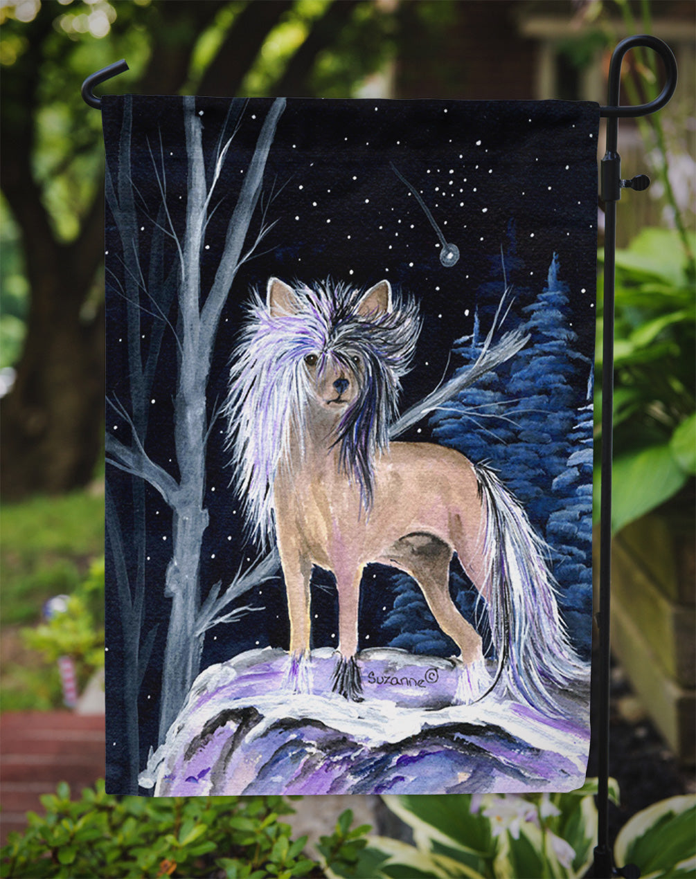 Starry Night Chinese Crested Garden Flag Mailbox Decorative Yard Banner Outside Patio Artwork for Flower Beds, Garden Size, Multicolor