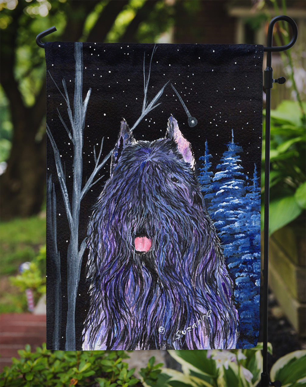 Starry Night Bouvier des Flandres Garden Flag Mailbox Decorative Yard Banner Outside Patio Artwork for Flower Beds, Garden Size, Multicolor