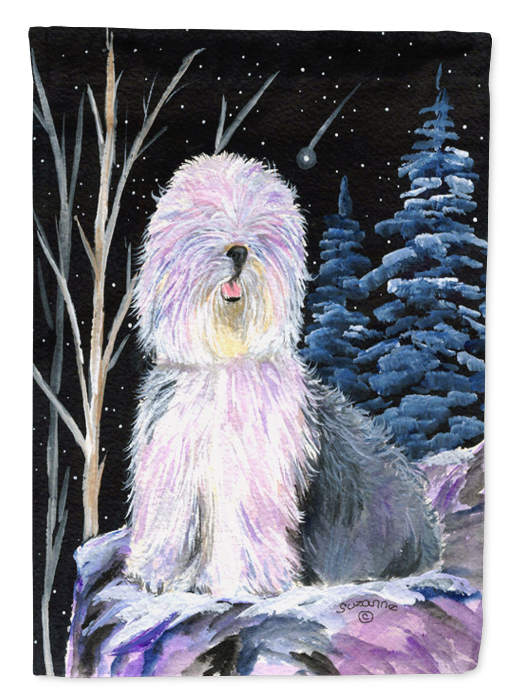 Starry Night Old English Sheepdog Garden Flag Mailbox Decorative Yard Banner Outside Patio Artwork for Flower Beds, Garden Size, Multicolor