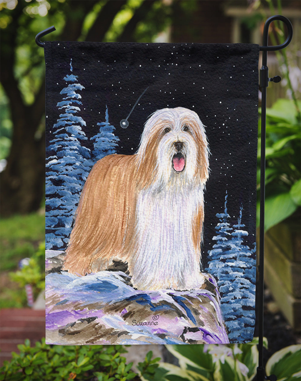 Starry Night Bearded Collie Garden Flag Mailbox Decorative Yard Banner Outside Patio Artwork for Flower Beds, Garden Size, Multicolor