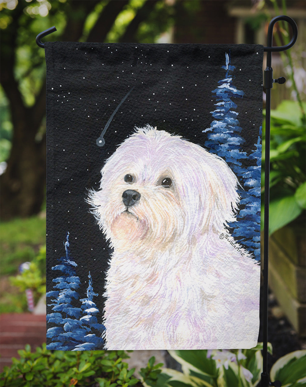 Starry Night Maltese Garden Flag Mailbox Decorative Yard Banner Outside Patio Artwork for Flower Beds, Garden Size, Multicolor