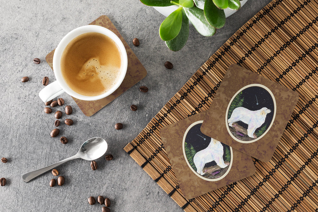 Starry Night Great Pyrenees Foam Coasters Set of 4 Cup Coasters for Indoor Outdoor, Tabletop Protection, Anti Slip, Mouse pad Material