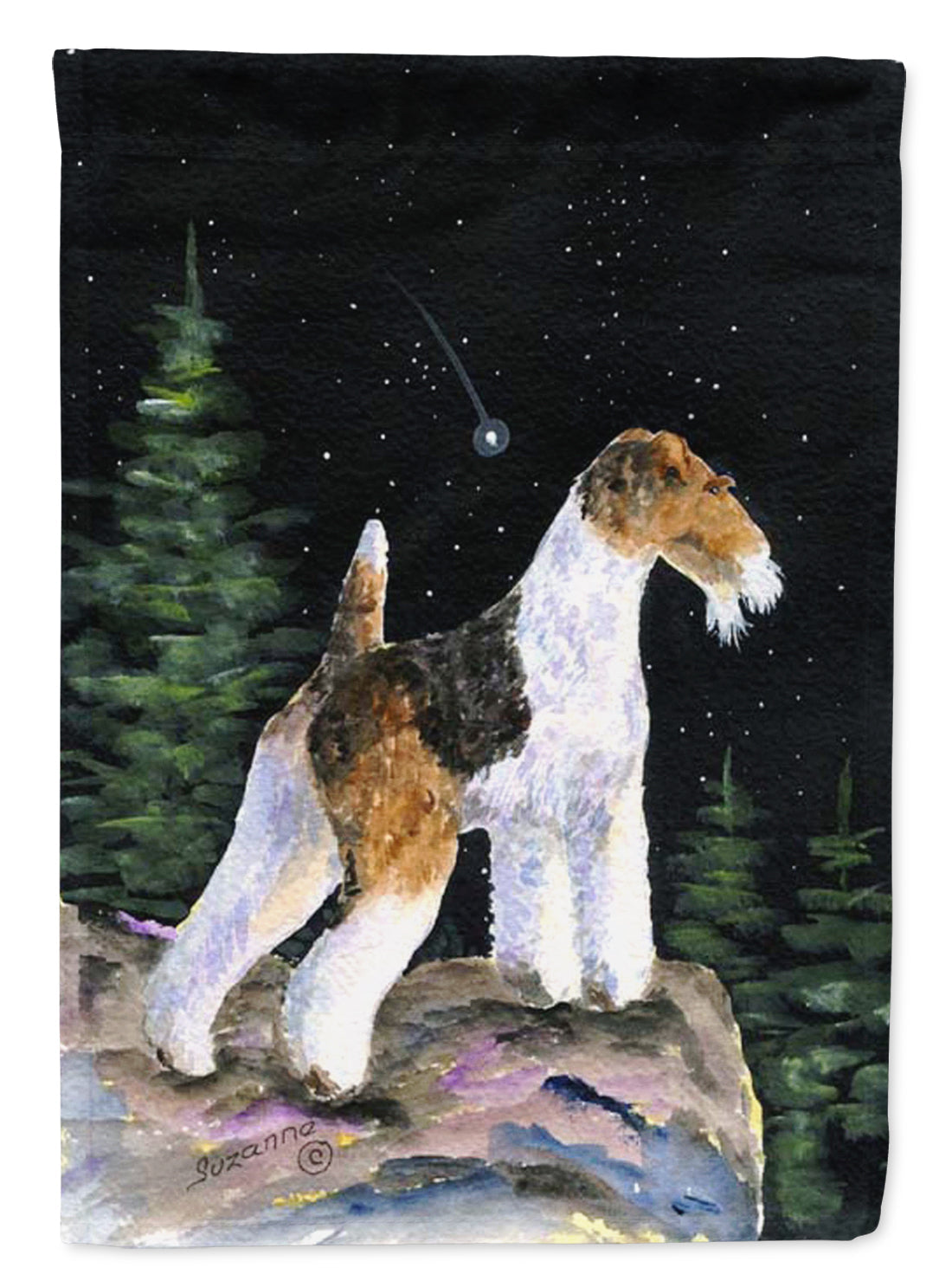 Starry Night Fox Terrier Garden Flag Mailbox Decorative Yard Banner Outside Patio Artwork for Flower Beds, Garden Size, Multicolor