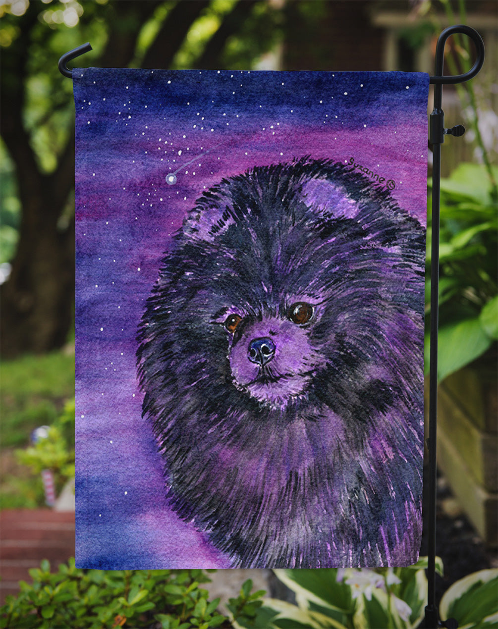 Starry Night Pomeranian Garden Flag Mailbox Decorative Yard Banner Outside Patio Artwork for Flower Beds, Garden Size, Multicolor