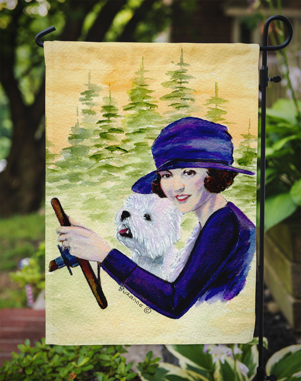 Woman driving with her Westie Garden Flag Mailbox Decorative Yard Banner Outside Patio Artwork for Flower Beds, Garden Size, Multicolor