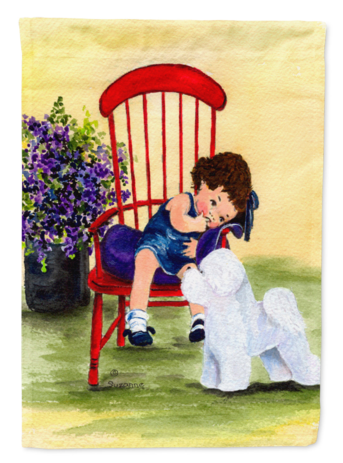 Little Girl with her Bichon Frise Garden Flag Mailbox Decorative Yard Banner Outside Patio Artwork for Flower Beds, Garden Size, Multicolor