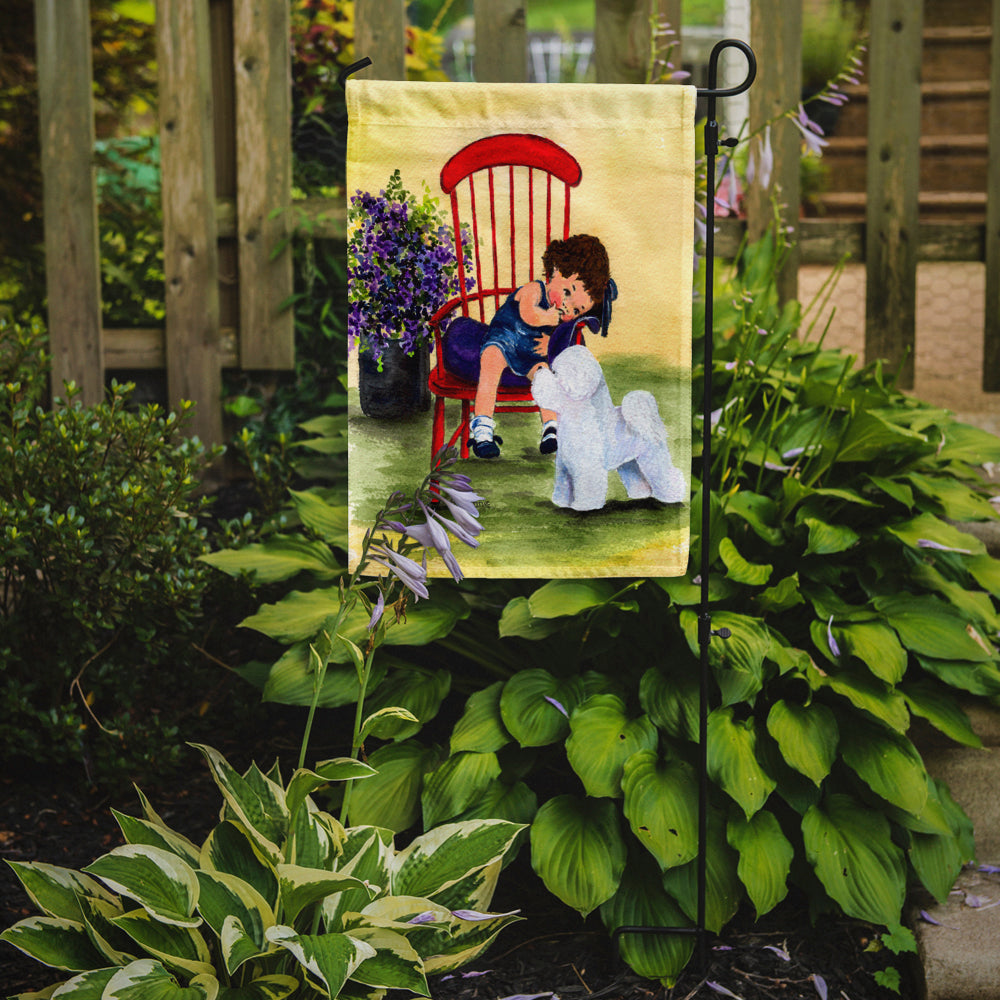 Little Girl with her Bichon Frise Garden Flag Mailbox Decorative Yard Banner Outside Patio Artwork for Flower Beds, Garden Size, Multicolor
