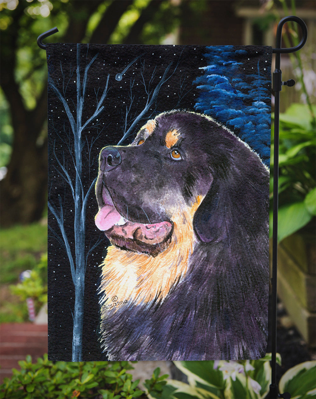 Starry Night Tibetan Mastiff Garden Flag Mailbox Decorative Yard Banner Outside Patio Artwork for Flower Beds, Garden Size, Multicolor