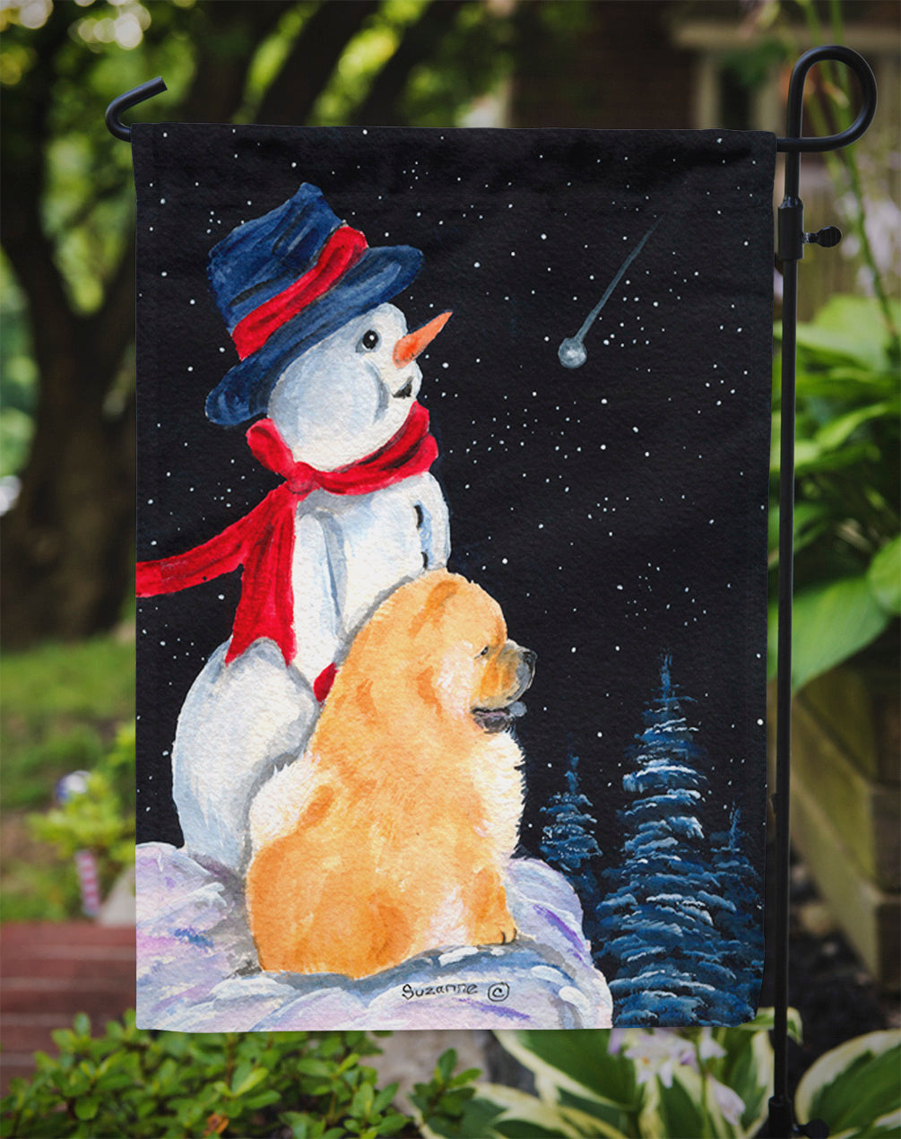 Snowman with Chow Chow Garden Flag Mailbox Decorative Yard Banner Outside Patio Artwork for Flower Beds, Garden Size, Multicolor