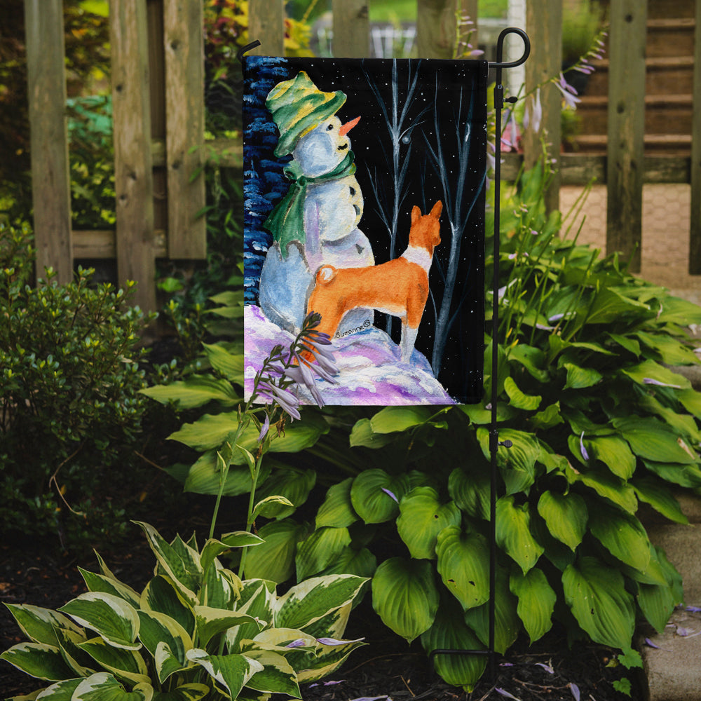 Snowman with Basenji Garden Flag Mailbox Decorative Yard Banner Outside Patio Artwork for Flower Beds, Garden Size, Multicolor