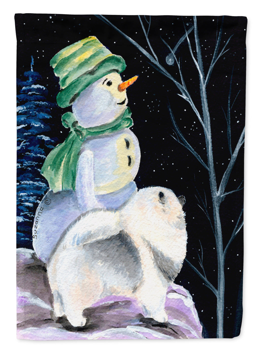 Snowman with Keeshond Garden Flag Mailbox Decorative Yard Banner Outside Patio Artwork for Flower Beds, Garden Size, Multicolor