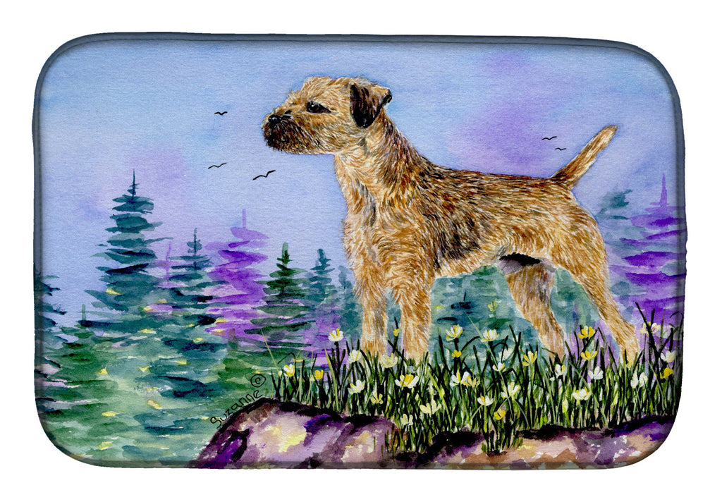 Border Terrier Dish Drying Mat Absorbent Dish Drying Mat Pad for Kitchen Counter Dish Drainer Mat for Countertop, 14 x 21", Multicolor
