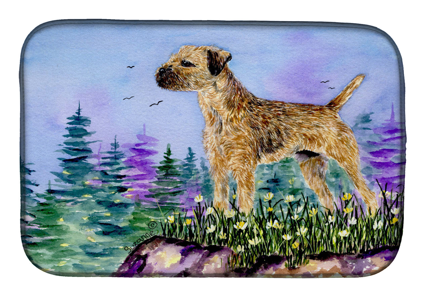 Border Terrier Dish Drying Mat Absorbent Dish Drying Mat Pad for Kitchen Counter Dish Drainer Mat for Countertop, 14 x 21", Multicolor