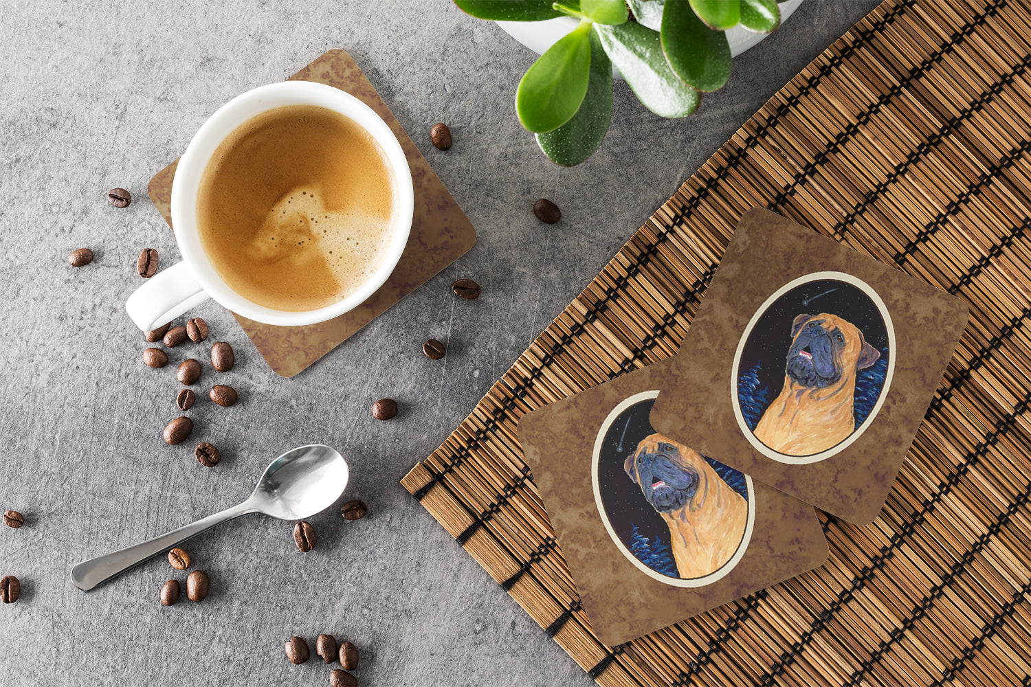 Bullmastiff Foam Coasters Set of 4 Cup Coasters for Indoor Outdoor, Tabletop Protection, Anti Slip, Mouse pad Material