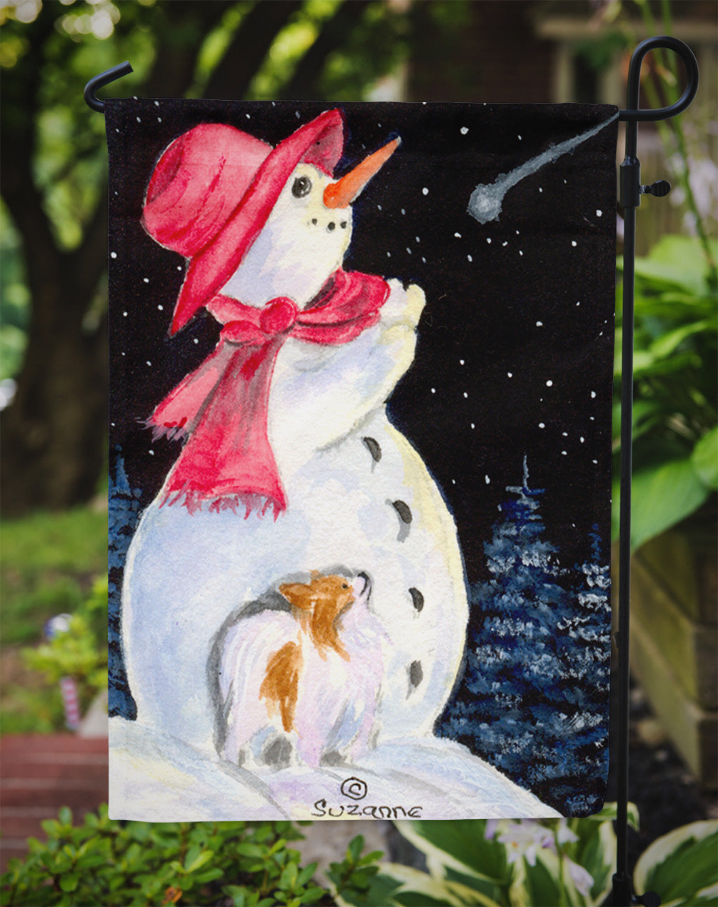 Snowman with Papillon Garden Flag Mailbox Decorative Yard Banner Outside Patio Artwork for Flower Beds, Garden Size, Multicolor