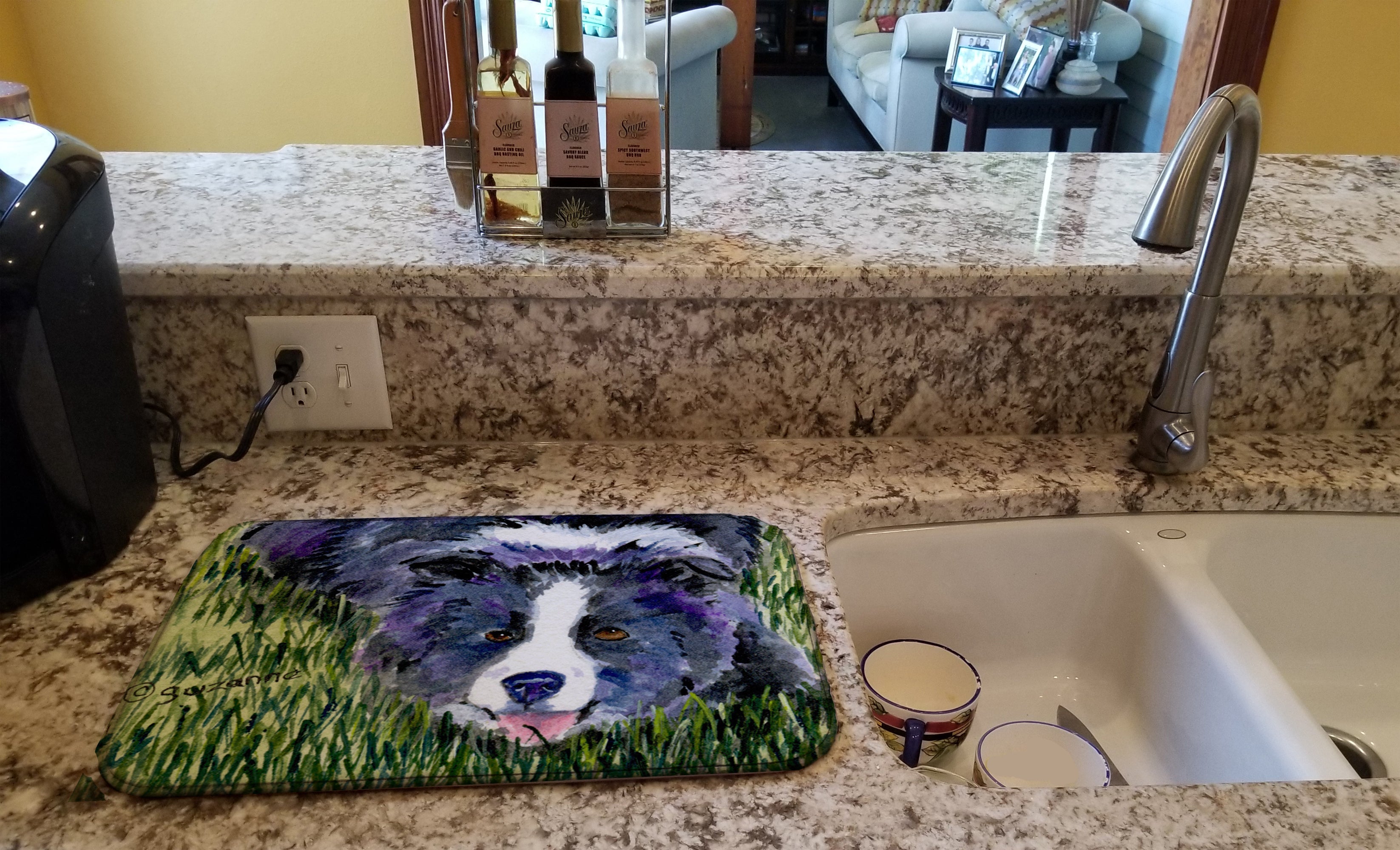Border Collie Dish Drying Mat Absorbent Dish Drying Mat Pad for Kitchen Counter Dish Drainer Mat for Countertop, 14 x 21", Multicolor