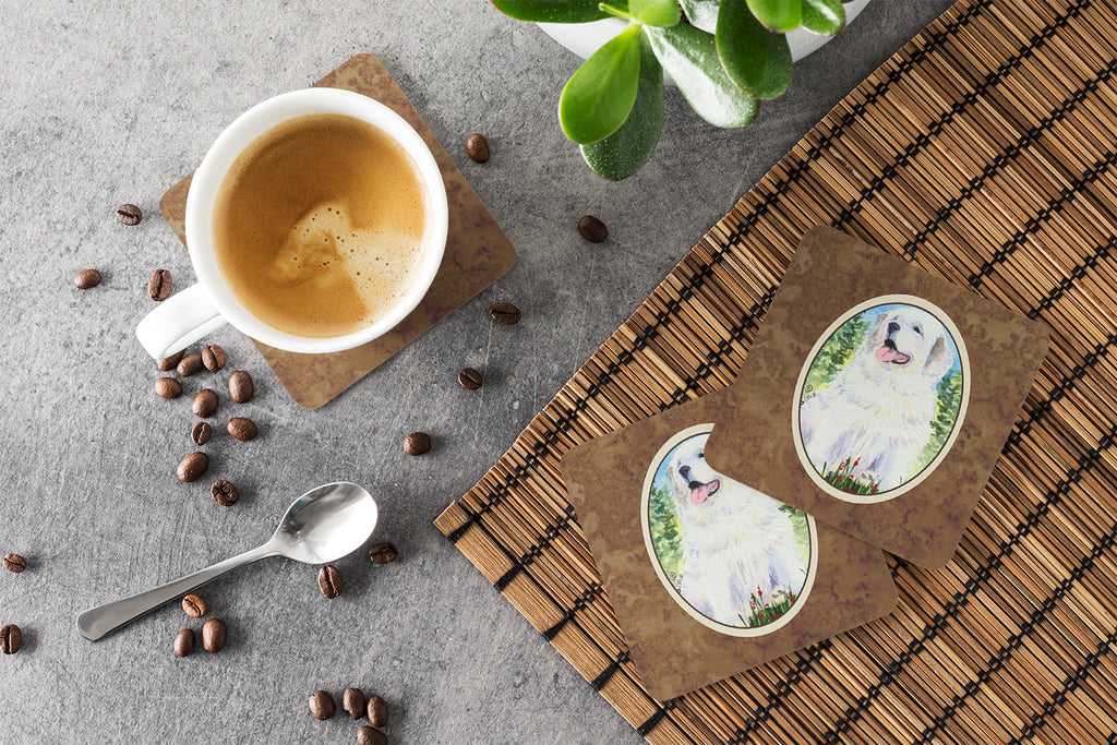 Great Pyrenees Foam Coasters Set of 4 Cup Coasters for Indoor Outdoor, Tabletop Protection, Anti Slip, Mouse pad Material