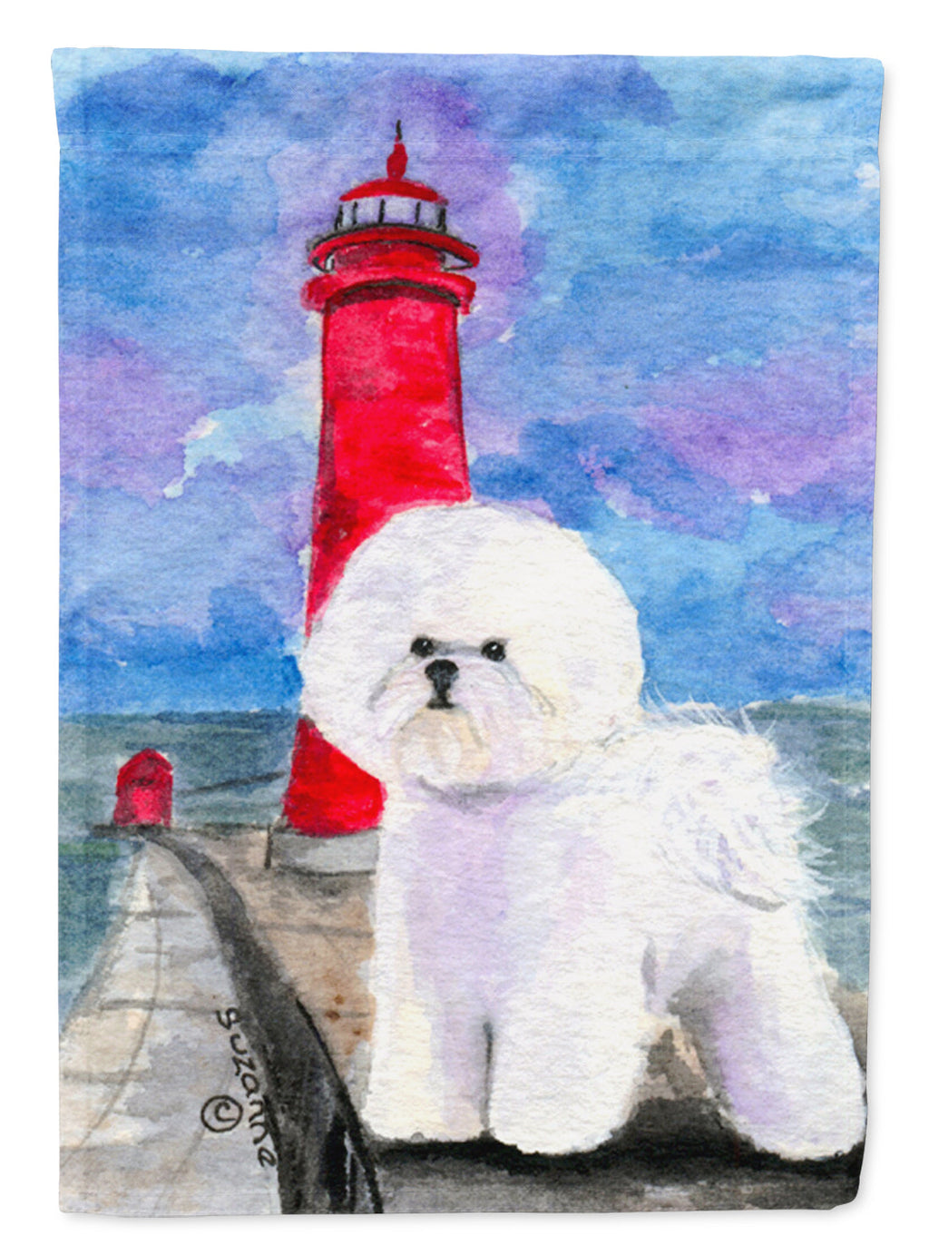 Lighthouse with Bichon Frise Garden Flag Mailbox Decorative Yard Banner Outside Patio Artwork for Flower Beds, Garden Size, Multicolor