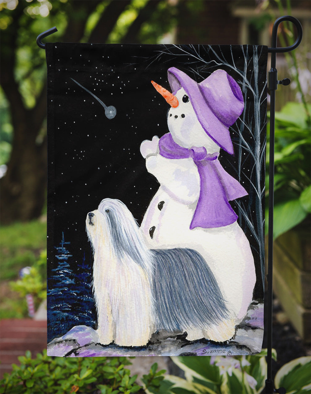 Snowman with Bearded Collie Garden Flag Mailbox Decorative Yard Banner Outside Patio Artwork for Flower Beds, Garden Size, Multicolor