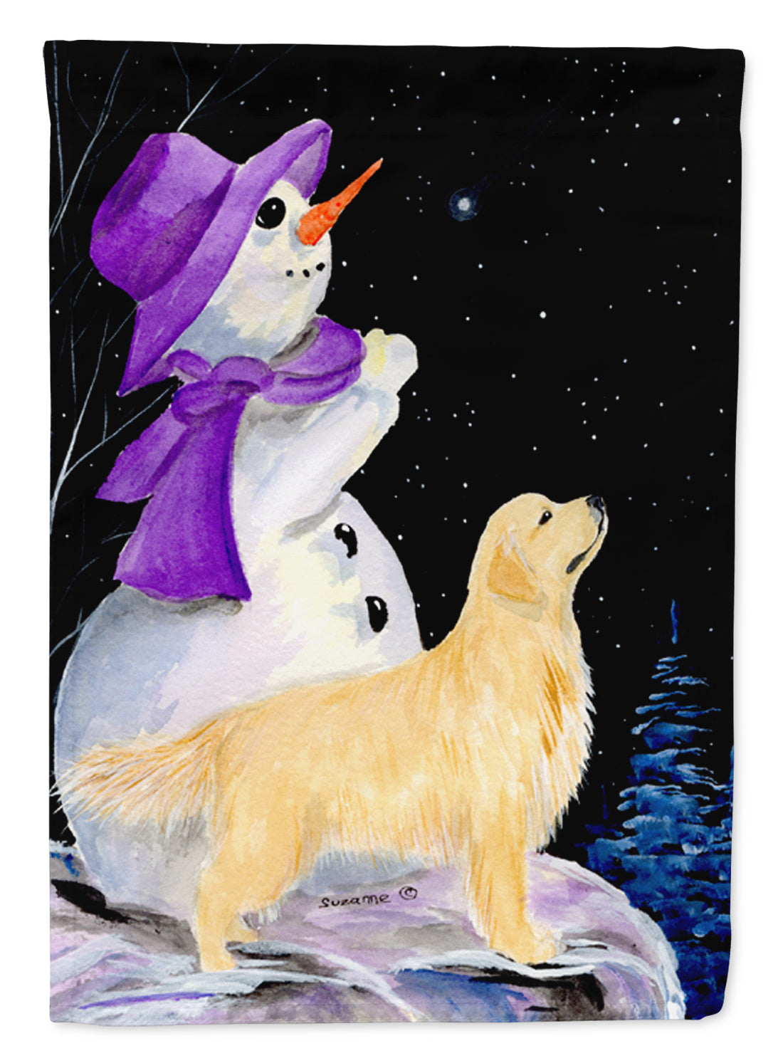 Snowman with Golden Retriever Garden Flag Mailbox Decorative Yard Banner Outside Patio Artwork for Flower Beds, Garden Size, Multicolor