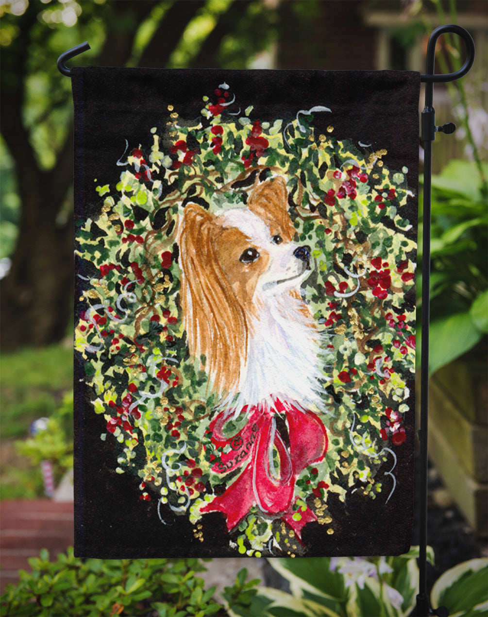 Christmas Wreath Papillon Garden Flag Mailbox Decorative Yard Banner Outside Patio Artwork for Flower Beds, Garden Size, Multicolor