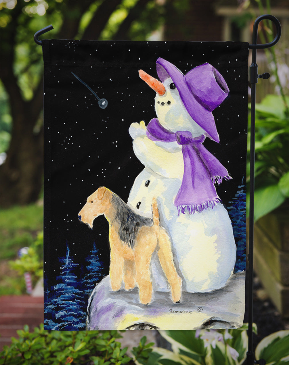 Snowman with Lakeland Terrier Garden Flag Mailbox Decorative Yard Banner Outside Patio Artwork for Flower Beds, Garden Size, Multicolor