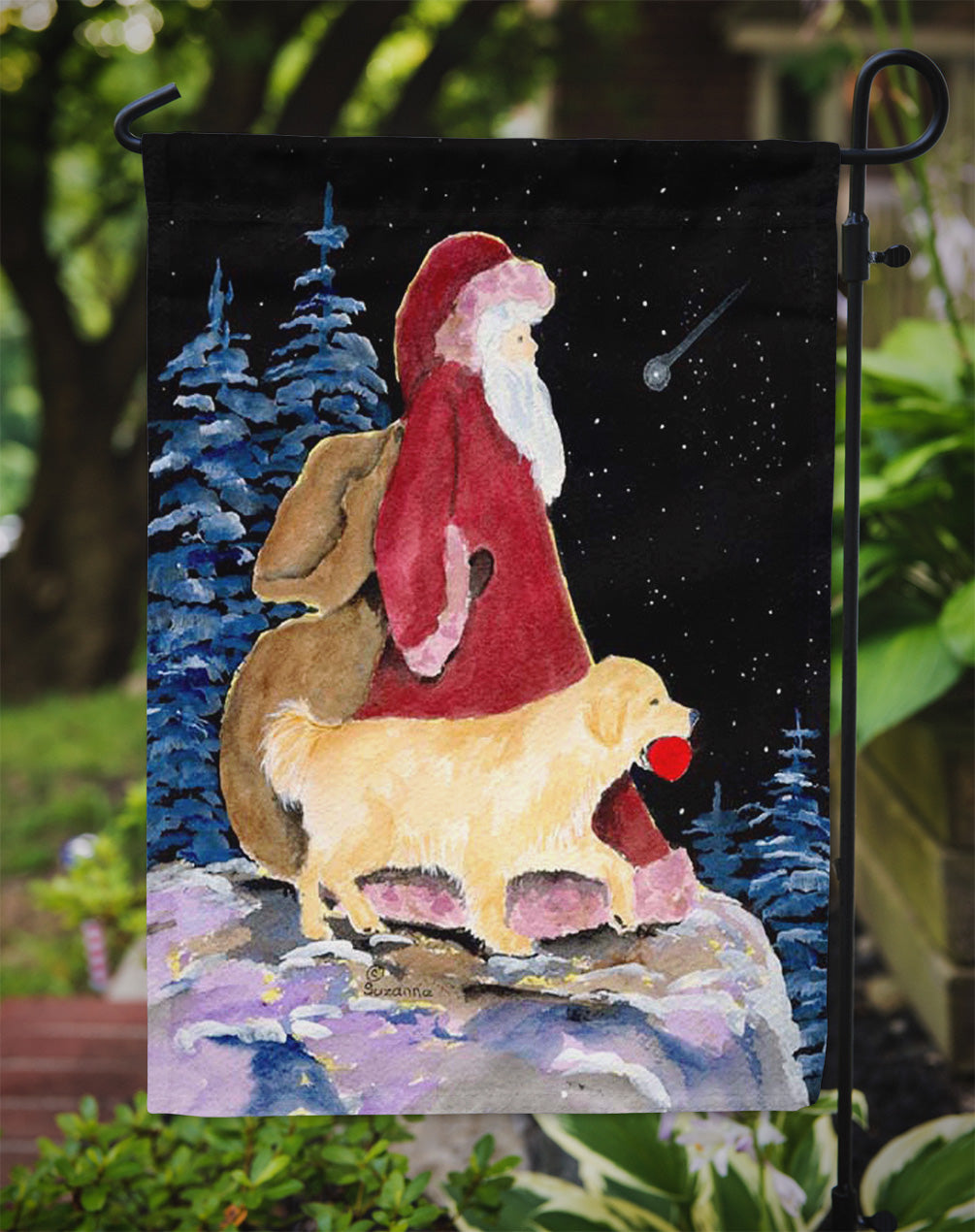 Santa Claus with Golden Retriever Garden Flag Mailbox Decorative Yard Banner Outside Patio Artwork for Flower Beds, Garden Size, Multicolor