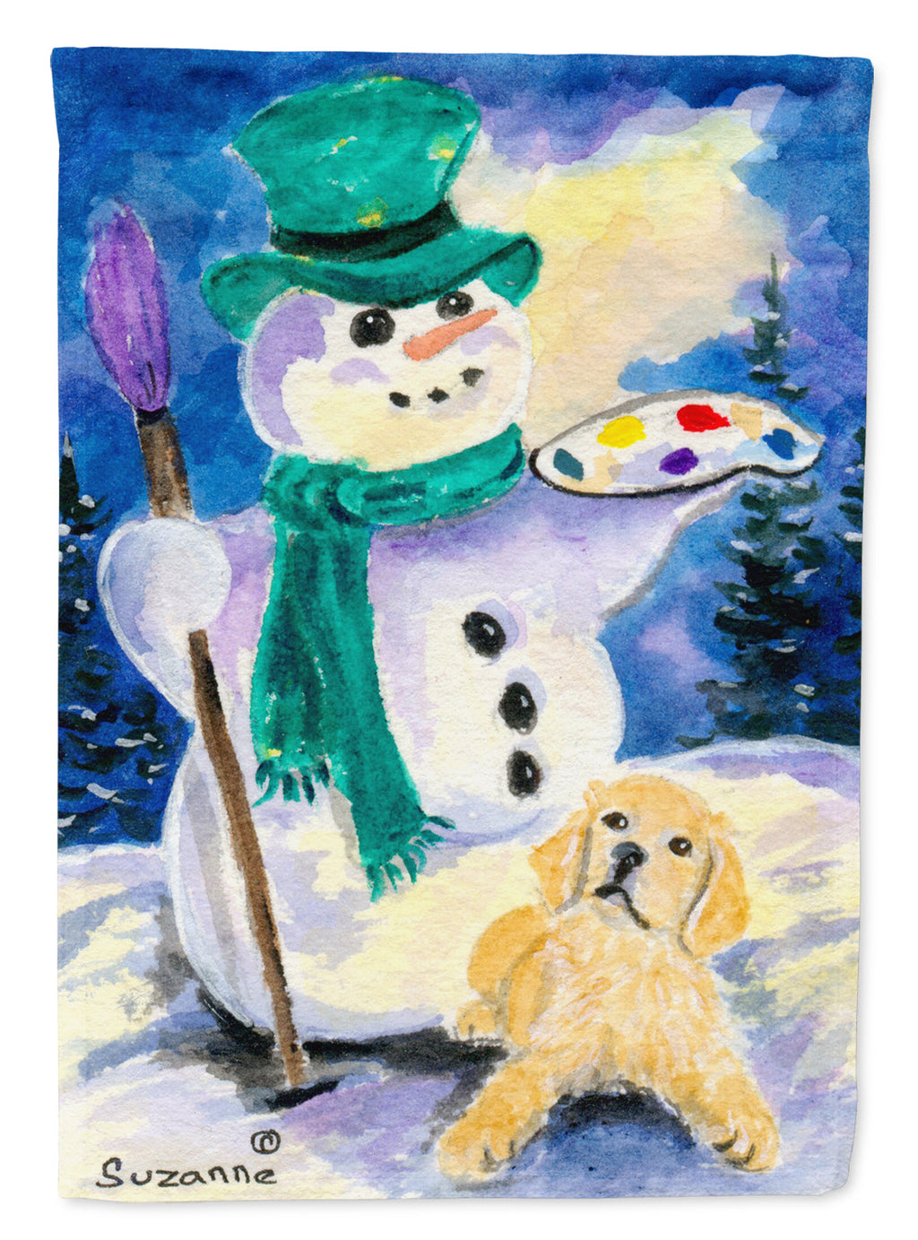 Snowman with Golden Retriever Garden Flag Mailbox Decorative Yard Banner Outside Patio Artwork for Flower Beds, Garden Size, Multicolor