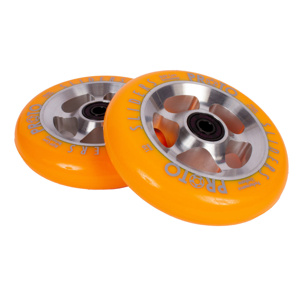 Proto StarBright Sliders Wheels 110mm - Neon Orange on Raw (Pair)