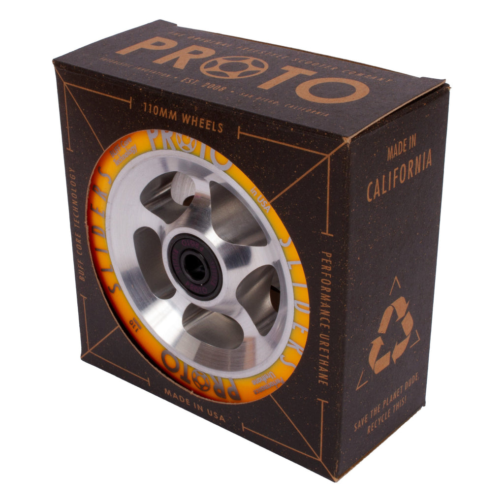 Proto StarBright Sliders Wheels 110mm - Neon Orange on Raw (Pair)