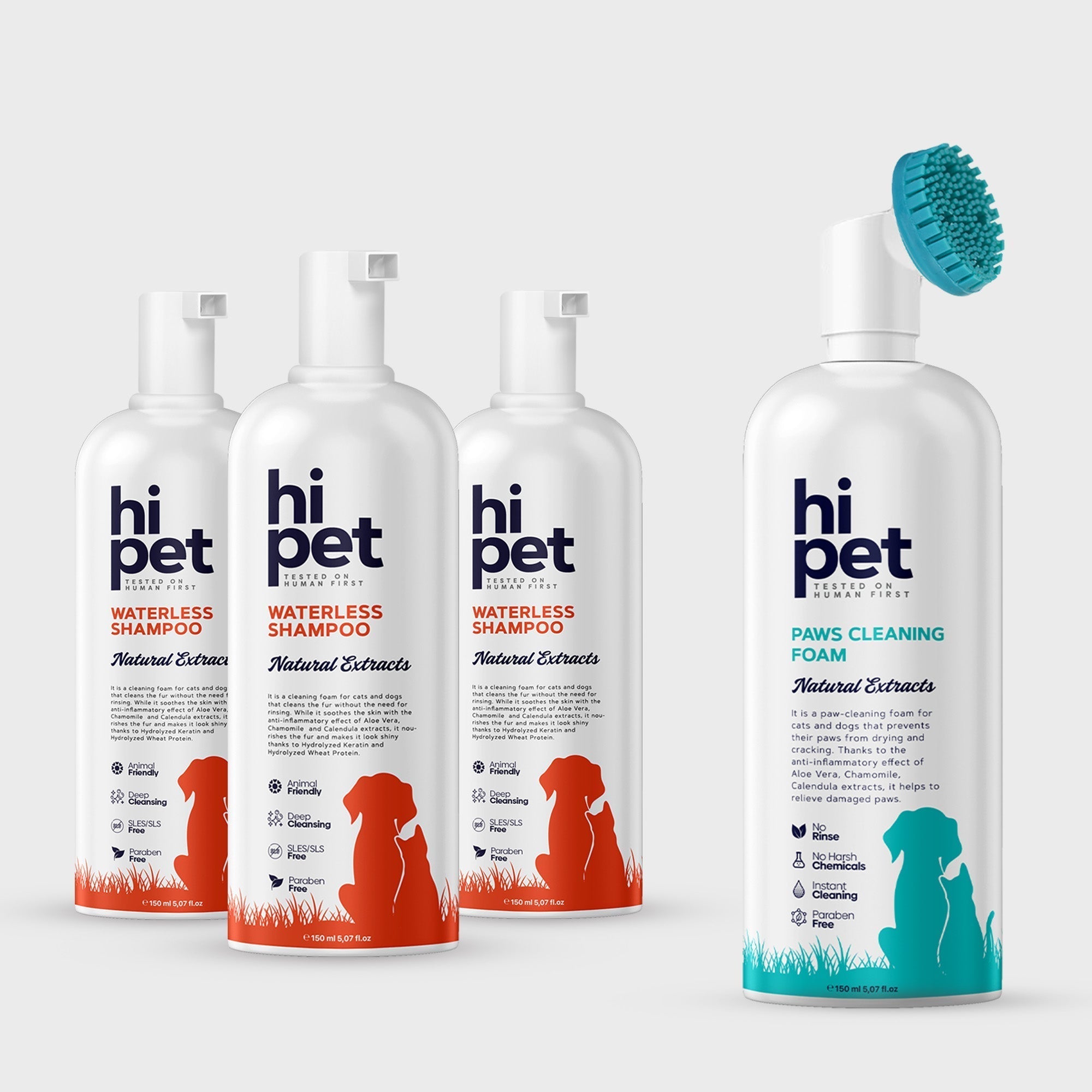 HiPet Ultra Waterless Cleaning Set, Dry Shampoo + Paw Cleaning Foam, 2-Piece Bundle