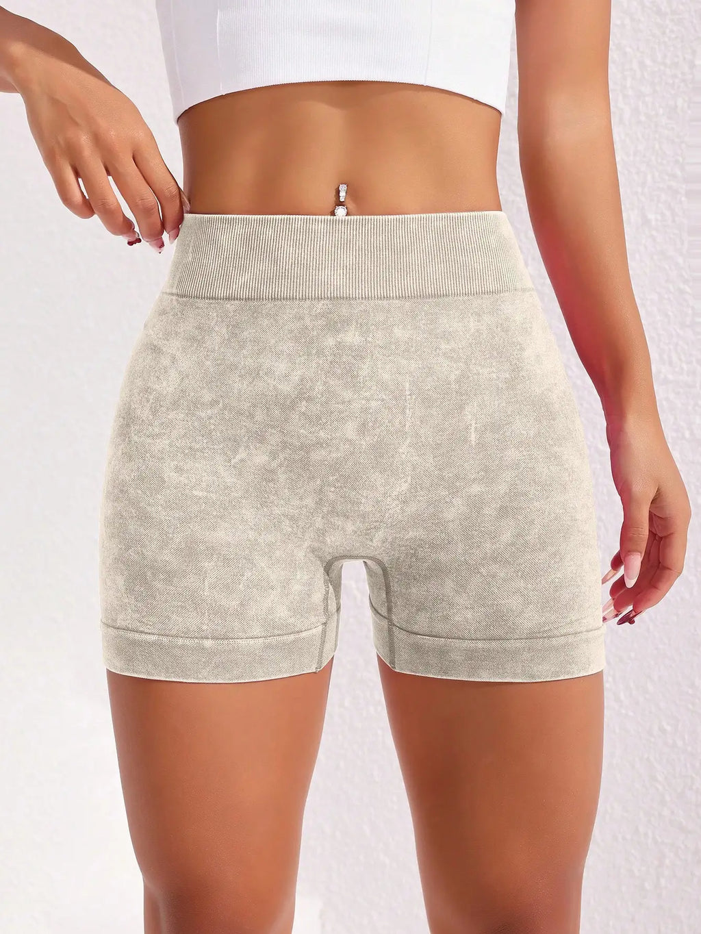 Women's Washed Yoga Shorts Fitness Quick Drying High Waist Workout Biker Shorts Hip Lift V Waist Sports Shorts