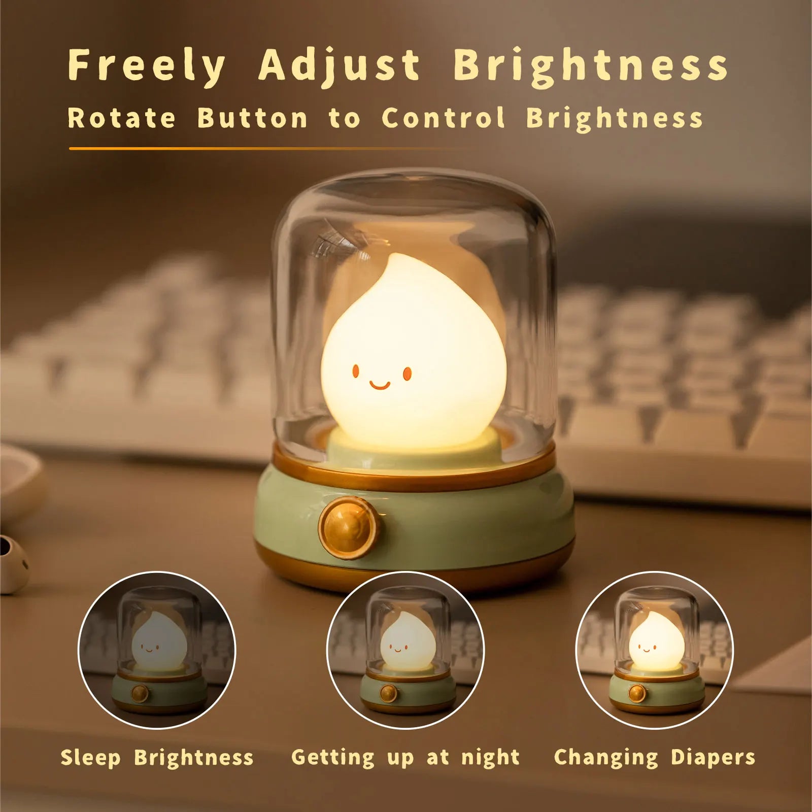 Cute Flame Lamp Candle Night Light Desktop LED Decorative Lamp USB Rechargeable Night Light Bedroom Creative Children's Gift