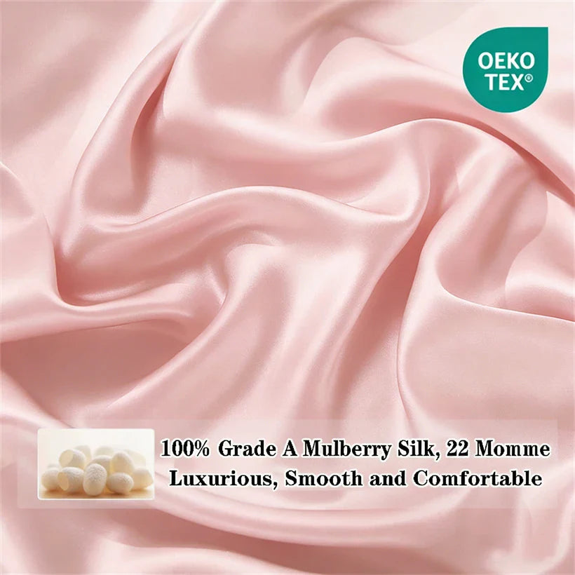 100% Mulberry Silk Bedding Set High End Silk Bed Sheets Set Luxury Smooth Duvet Cover Set Single Double Queen King Size Bedsheet
