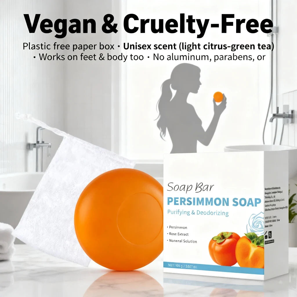 Persimmon Soap Bar Japanese Persimmon & Green Tea Extract For Men and Women Gentle on All Skin Types Deodorizing Soap Rose Scent