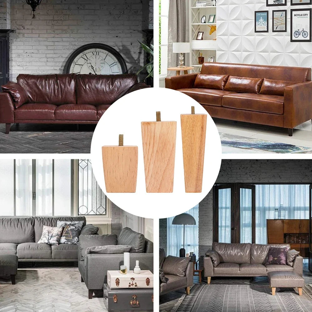 4/8Pcs Square Furniture Feet 6/10/15cm Solid Wood Sofa Legs Replacement Height Furniture Legs with Screws Mounting Plate Pads