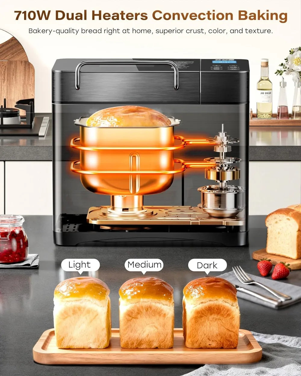 710W Convection Bread Maker With Dual Heaters And Nut Dispenser