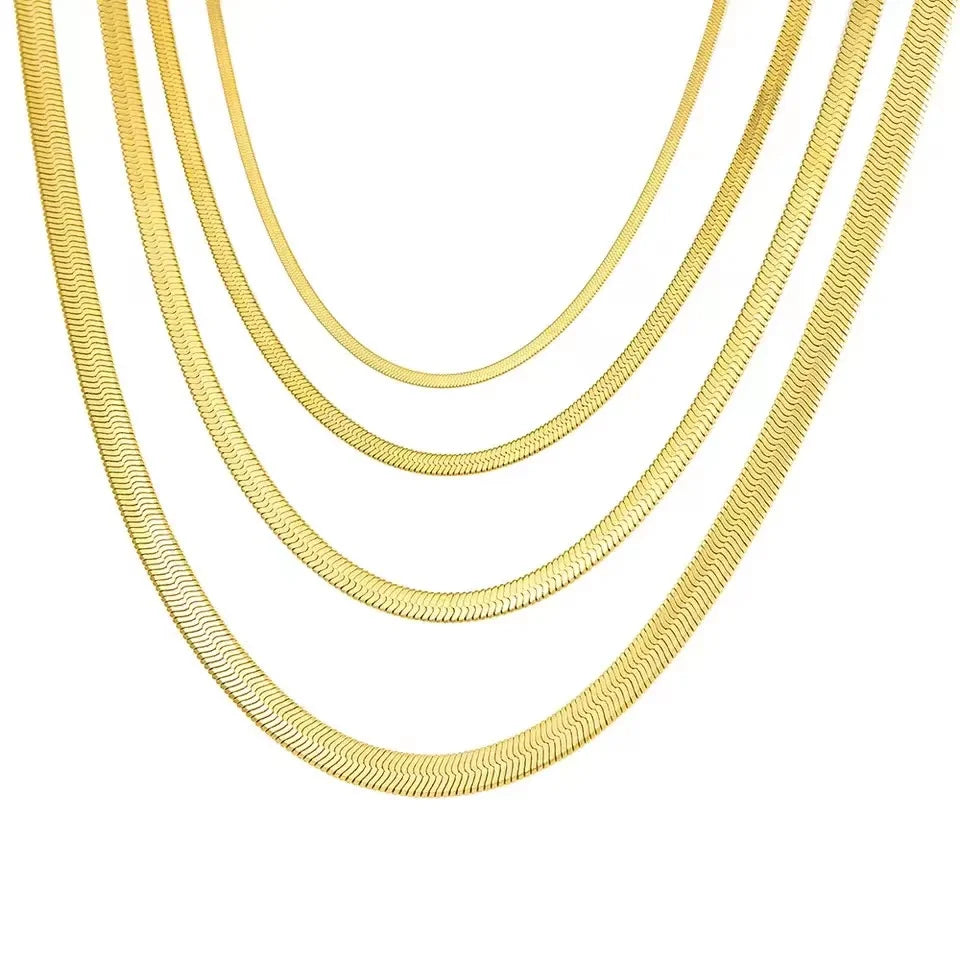 316L Stainless Steel Snake Chain Necklace for Women — Herringbone Choker in Gold, Silver, Rose Gold
