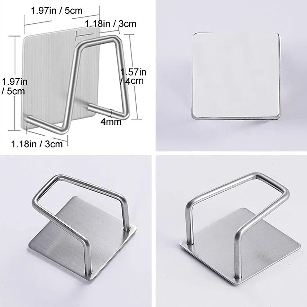 2PCS Stainless Steel Sink Sponge Holder Self Adhesive Drain Drying Rack Wall Hooks Accessories Storage Organizer