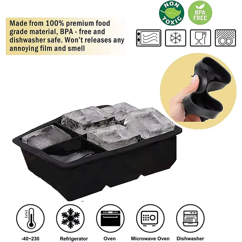 Large Ice Cube Tray Silicone Ice Cubes Mold Easy Release Whiskey Ice Tray With Lid Stackable Square Ice Mold For Cocktails Juice