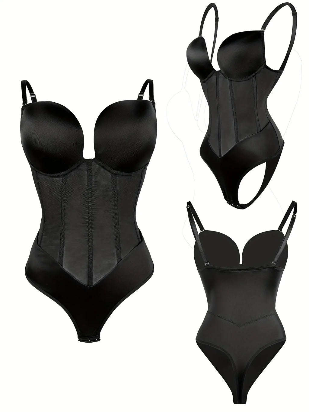 Backless Solid Low Cut Shapewear Bodysuit Tummy Control Waist Trainer Thong Slimmer Women Underwear