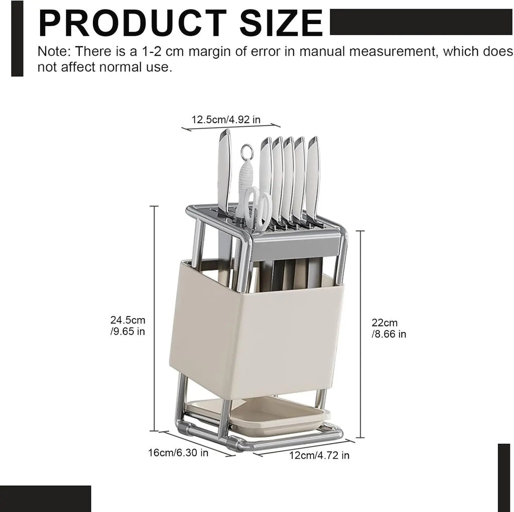 Knife Block with Drain Tray, Knife Holder without Knives, Kitchen Storage Knife Rack Decoration, Slanted Knife Stand