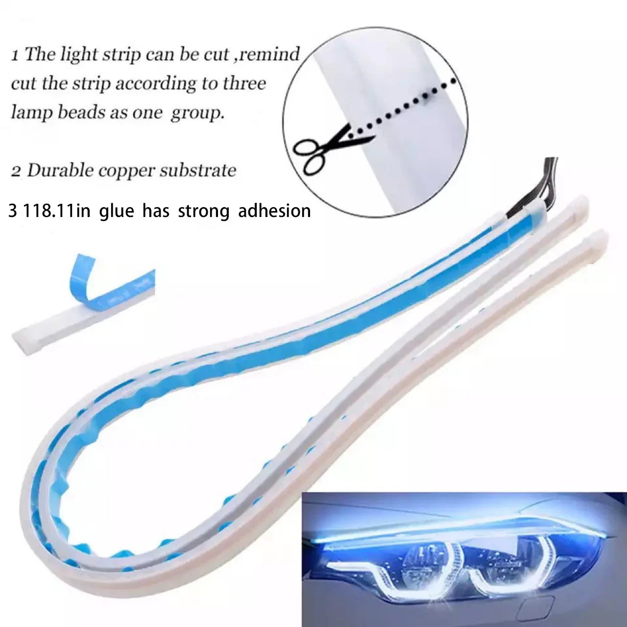 1Pc 12V LED DRL Car Running Light Flexible Waterproof Strip Auto Headlights White Turn Signal Brake Flow Lights Auto Parts