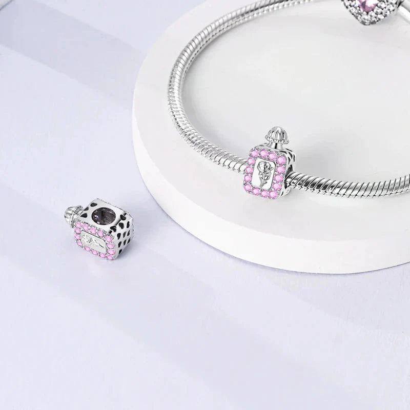 Romantic Pink Crown Perfume Bottle Charms Beads Bracelets Fine Jewelry